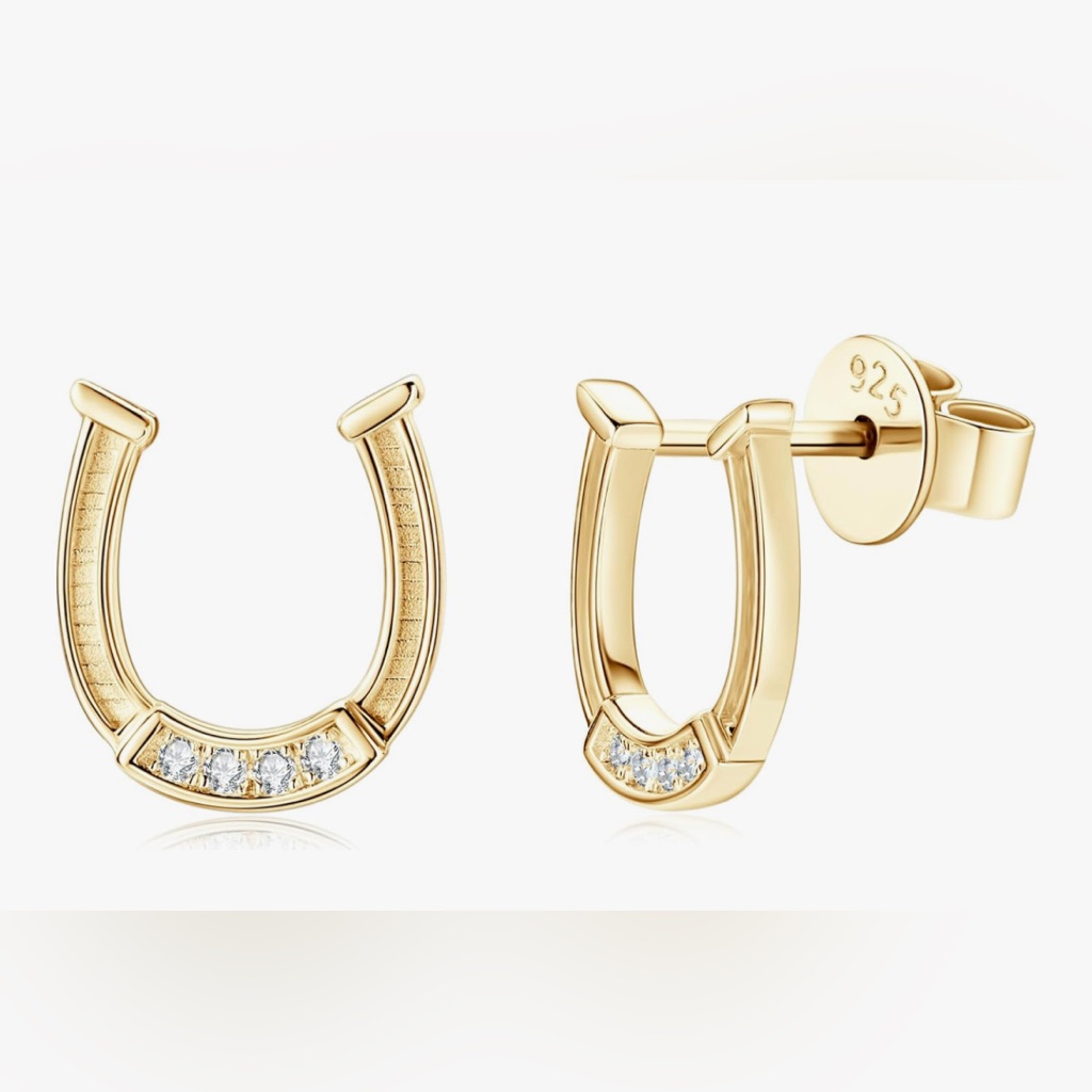 Gorgeous Dillards 18kt Gold Vermeil Dia Horseshoe Stud Earrings 149$